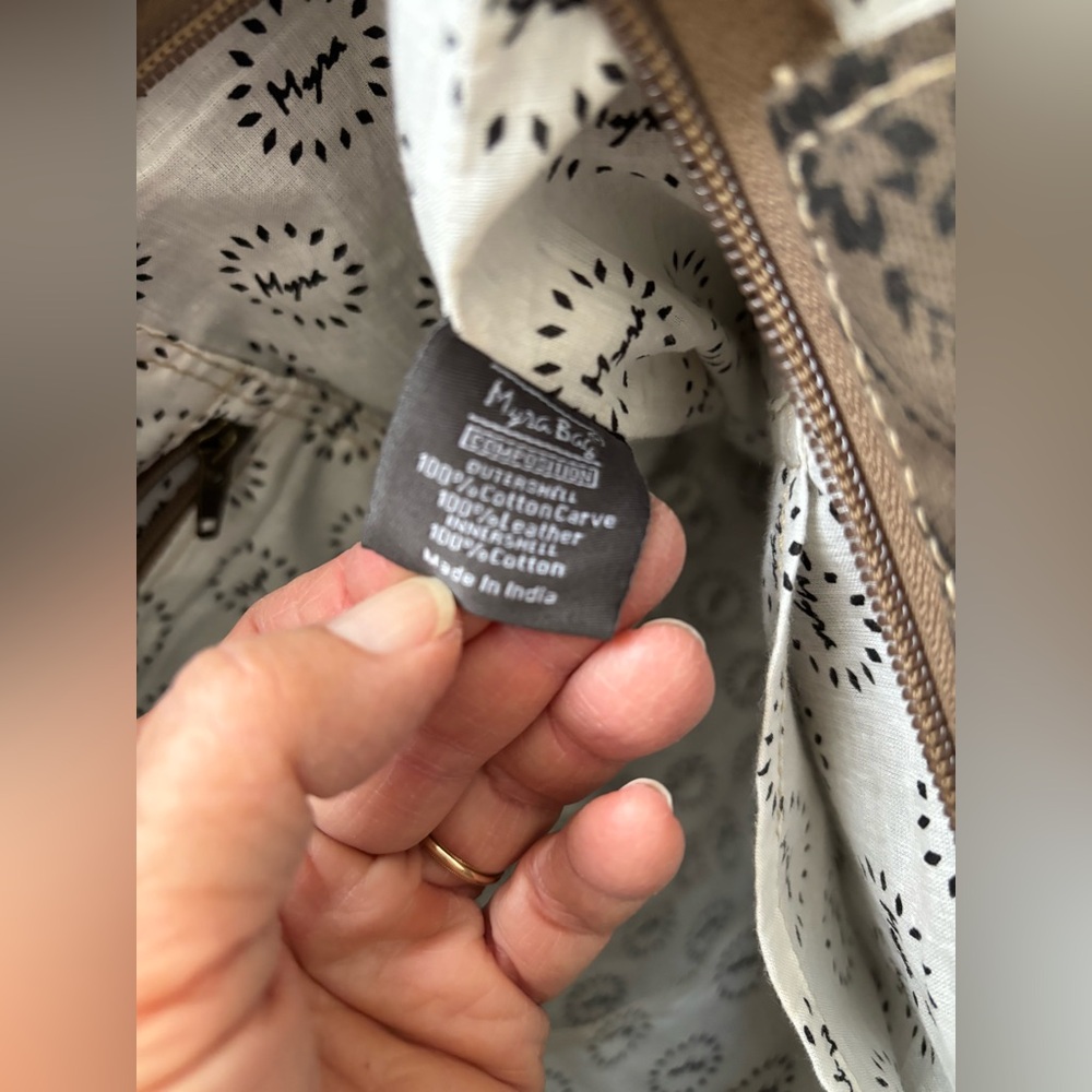 Myra Bag Grey & Blue Patterned Tote with Hair-On Trim - Picture 4 of 15